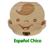 Load image into Gallery viewer, Baby Milk Teeth Box Spanish English Russion Baby Wood Tooth Box Baby Tooth Organizer Kids Deciduous Storage Collect wooden Box
